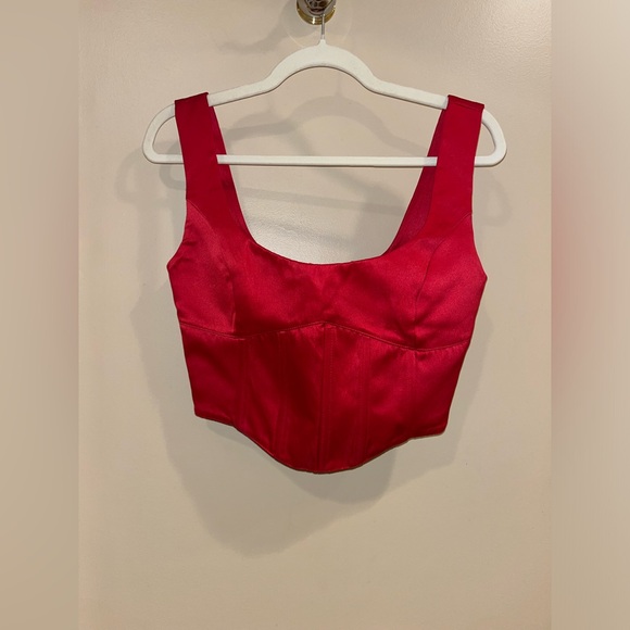 Danielle Guizio Satin Red Lace Up Bustier Corset - Picture 7 of 13